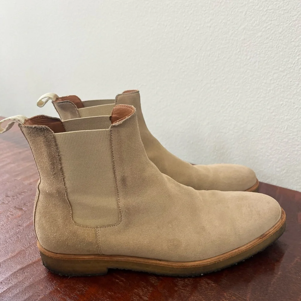 Oliver Cabell Chelsea men's tan academia preppy neutral pull on boots sz 41 (8)
